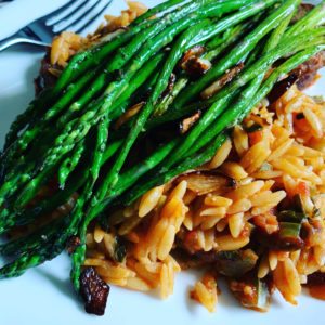 Mushroom Risotto with Roasted Asparagus 100% Vegan